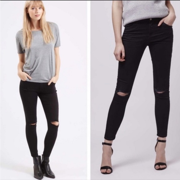 Topshop Denim - GUC Topshop Leigh Moto Black Jeans, Size 28